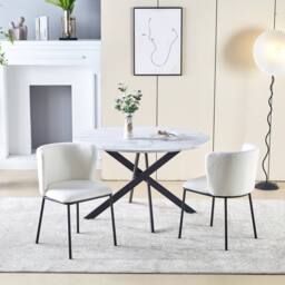 HomeTouch 120cm Modern White Marble Effect Round Dining Table with Black Metal Legs - Size: 1 Pack - thumbnail 4