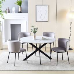 HomeTouch 120cm Modern White Marble Effect Round Dining Table with Black Metal Legs - Size: 1 Pack - thumbnail 5