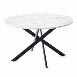 HomeTouch 120cm Modern White Marble Effect Round Dining Table with Black Metal Legs - Size: 1 Pack - thumbnail 9