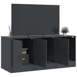 Berkfield Home TV Cabinet Anthracite 99x39x44 cm Steel in Black - Size: 99 x 39 x 44 cm - thumbnail 4