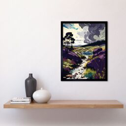 "Artery8 Wall Art Print Stormy Clouds over Stream Wild Scottish Landscape Art Framed in Black - Size: W12"" x H16""" - thumbnail 2