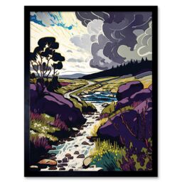 "Artery8 Wall Art Print Stormy Clouds over Stream Wild Scottish Landscape Art Framed in Black - Size: W12"" x H16""" - thumbnail 1