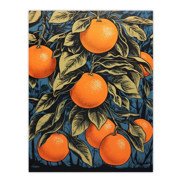 "Artery8 Orange Grove On Teal Kitchen Artwork Interior Decor Painting Unframed Wall Art Print Poster Home Decor Premium - Size: W12"" x H16""" - image 1