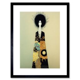 "Artery8 Wall Art Print Portrait of Beautiful Woman Gustav Klimt Style Dress Artwork Framed 9X7 Inch in Black - Size: W7"" x H9""" - thumbnail 1