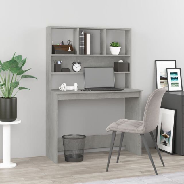 Berkfield Home Desk with Shelves Concrete Grey 102x45x148 cm Engineered Wood - Size: 102 x 45 x 148 cm - image 1