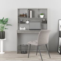 Berkfield Home Desk with Shelves Concrete Grey 102x45x148 cm Engineered Wood - Size: 102 x 45 x 148 cm - thumbnail 3