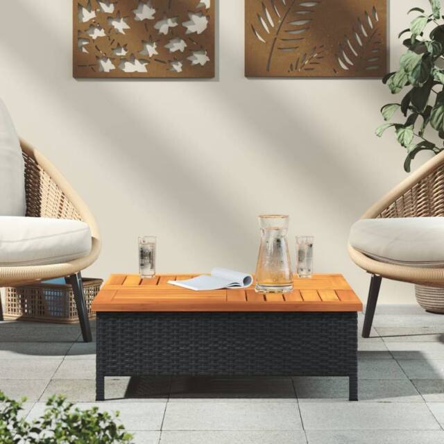 Berkfield Home Garden Table Black 70x70x25 cm Rattan & Acacia Wood - Size: 70 x 70 x 25 cm - image 1