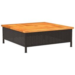 Berkfield Home Garden Table Black 70x70x25 cm Rattan & Acacia Wood - Size: 70 x 70 x 25 cm - thumbnail 7