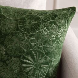 Furn Picking Patch Embroidered Velvet Cushion in Green - Size: 45 cm x 45 cm - thumbnail 2