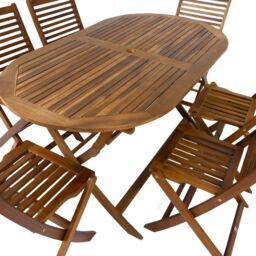 Charles Bentley Acacia Wooden Furniture Patio Oval Table & 6 Chairs (7 Pc) in Natural - thumbnail 3