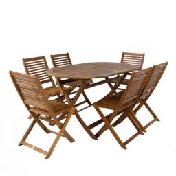 Charles Bentley Acacia Wooden Furniture Patio Oval Table & 6 Chairs (7 Pc) in Natural - thumbnail 1