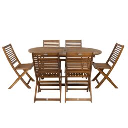 Charles Bentley Acacia Wooden Furniture Patio Oval Table & 6 Chairs (7 Pc) in Natural - thumbnail 2