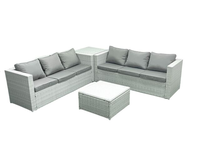 Fimous Rattan Garden Outdoor Furniture Set 6 Seater Rattan Garden Sofa Set with Side Table Light Grey Mixed - image 1