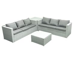 Fimous Rattan Garden Outdoor Furniture Set 6 Seater Rattan Garden Sofa Set with Side Table Light Grey Mixed - thumbnail 2