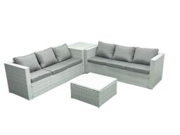 Fimous Rattan Garden Outdoor Furniture Set 6 Seater Rattan Garden Sofa Set with Side Table Light Grey Mixed - thumbnail 1