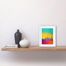 "Artery8 Wall Art Print Bright Colourful Abstract New York Skyline Cityscape Yellow Blue Coral Turquoise Artwork Framed 9X7 Inch - Size: W7"" x H9""" - thumbnail 2