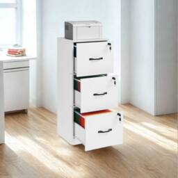 Pirlo Plush 3 Drawer Filing Cabinet With Locks For Home Office in White - thumbnail 3