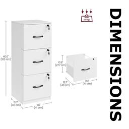 Pirlo Plush 3 Drawer Filing Cabinet With Locks For Home Office in White - thumbnail 9