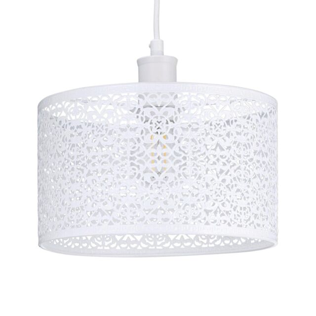 Happy Homewares Ornate Moroccan Style Decorated Metal Pendant Lighting Shade in White - image 1