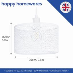 Happy Homewares Ornate Moroccan Style Decorated Metal Pendant Lighting Shade in White - thumbnail 6