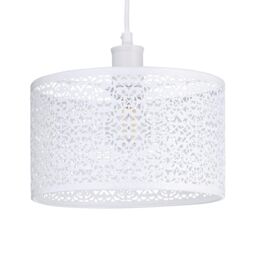 Happy Homewares Ornate Moroccan Style Decorated Metal Pendant Lighting Shade in White - thumbnail 1