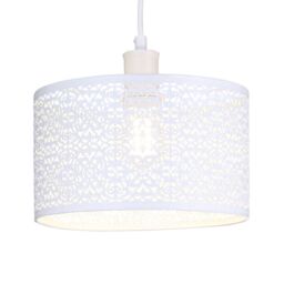 Happy Homewares Ornate Moroccan Style Decorated Metal Pendant Lighting Shade in White - thumbnail 2
