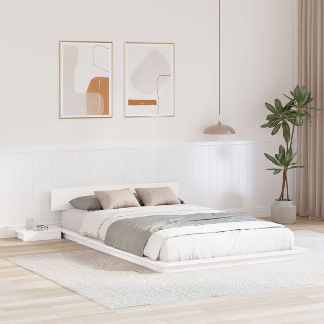 Berkfield Home Floor Bed Frame with Bedside Tables White 120x190cm Solid Wood - Size: 120x190 cm - image 1