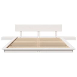 Berkfield Home Floor Bed Frame with Bedside Tables White 120x190cm Solid Wood - Size: 120x190 cm - thumbnail 5