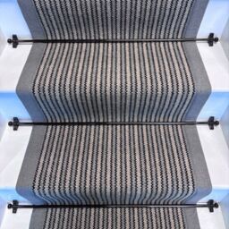 RainbowHome Devonian Stripe Raleigh Wool Stair Runner With 100% Cotton Grey Border in Dark Navy - Size: 65 cm x 700 cm - thumbnail 2