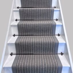 RainbowHome Devonian Stripe Raleigh Wool Stair Runner With 100% Cotton Grey Border in Dark Navy - Size: 65 cm x 700 cm - thumbnail 1
