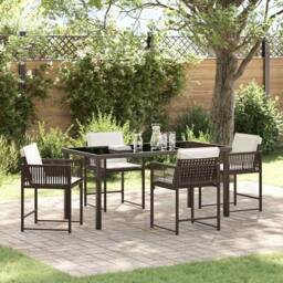 Berkfield Home 5 Piece Garden Dining Set with Cushions Brown Poly Rattan - thumbnail 1