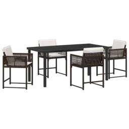 Berkfield Home 5 Piece Garden Dining Set with Cushions Brown Poly Rattan - thumbnail 2