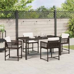 Berkfield Home 5 Piece Garden Dining Set with Cushions Brown Poly Rattan - thumbnail 4