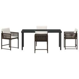 Berkfield Home 5 Piece Garden Dining Set with Cushions Brown Poly Rattan - thumbnail 7