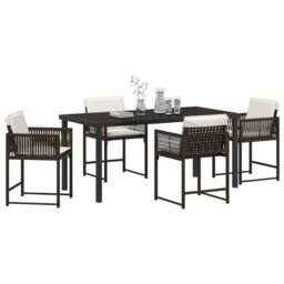 Berkfield Home 5 Piece Garden Dining Set with Cushions Brown Poly Rattan - thumbnail 3