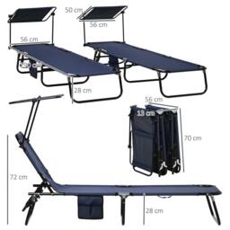OUTSUNNY 2 Piece Folding Sun Loungers with Adjustable Backrest, Dark Blue - thumbnail 3
