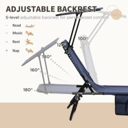 OUTSUNNY 2 Piece Folding Sun Loungers with Adjustable Backrest, Dark Blue - thumbnail 4