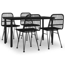 Berkfield Home Beautiful 5 Piece Garden Dining Set Black Poly Rattan - thumbnail 3