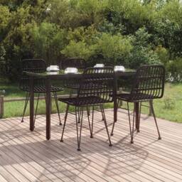 Berkfield Home Beautiful 5 Piece Garden Dining Set Black Poly Rattan - thumbnail 2