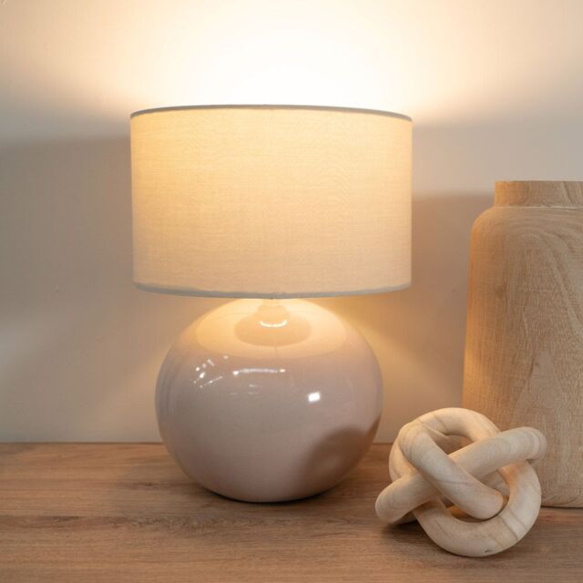 ValueLights Bosco Natural Stone Globe Ceramic Table Lamp with Fabric Lamp Shade - image 1
