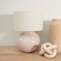 ValueLights Bosco Natural Stone Globe Ceramic Table Lamp with Fabric Lamp Shade - thumbnail 3