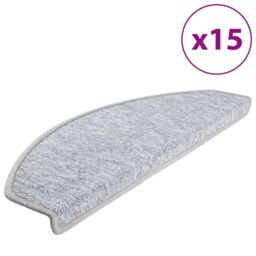 Berkfield Home Carpet Stair Treads 15 pcs Light Grey 65x24x4 cm - Size: Medium - thumbnail 2