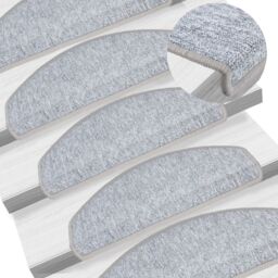 Berkfield Home Carpet Stair Treads 15 pcs Light Grey 65x24x4 cm - Size: Medium - thumbnail 1