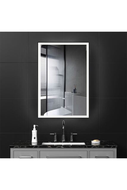 Living and Home 50×70cm Black LED Rectangular Bathroom Wall Mirror - Front LED Lighting, Anti-Fog, Touch Control & 3-Colour Dimming - image 1