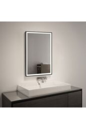 Living and Home 50×70cm Black LED Rectangular Bathroom Wall Mirror - Front LED Lighting, Anti-Fog, Touch Control & 3-Colour Dimming - thumbnail 3