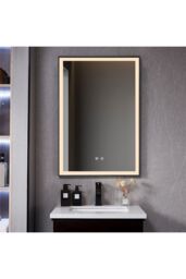 Living and Home 50×70cm Black LED Rectangular Bathroom Wall Mirror - Front LED Lighting, Anti-Fog, Touch Control & 3-Colour Dimming - thumbnail 2