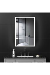 Living and Home 50×70cm Black LED Rectangular Bathroom Wall Mirror - Front LED Lighting, Anti-Fog, Touch Control & 3-Colour Dimming