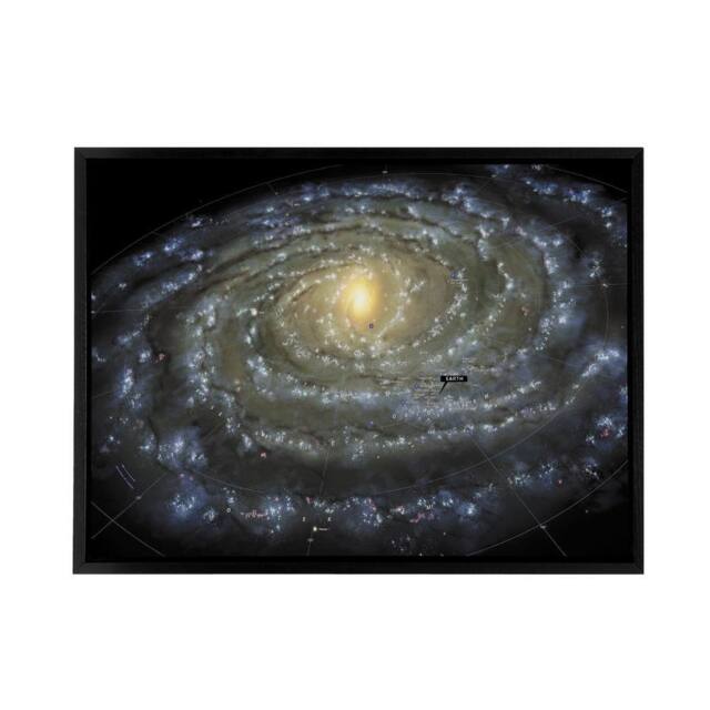 "Artery8 Space Map Milky Way Galaxy Spiral Framed Canvas Wall Art Print in Black - Size: W12"" x H16""" - image 1