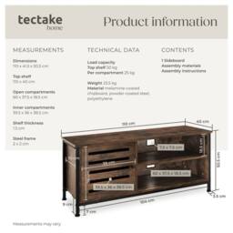 tectake Tv Stand Galway in Brown - Size: 110 cm - thumbnail 6