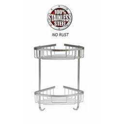 FLAVORA 2 TIER CORNER CADDY Stainless Steel Corner Shower Caddy in Silver - Size: 180 cm width x 180 cm drop